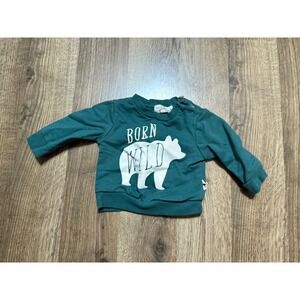Rabbit Bear Shirt Infant Size 0-3M Green White Born Wild Bear Organic
